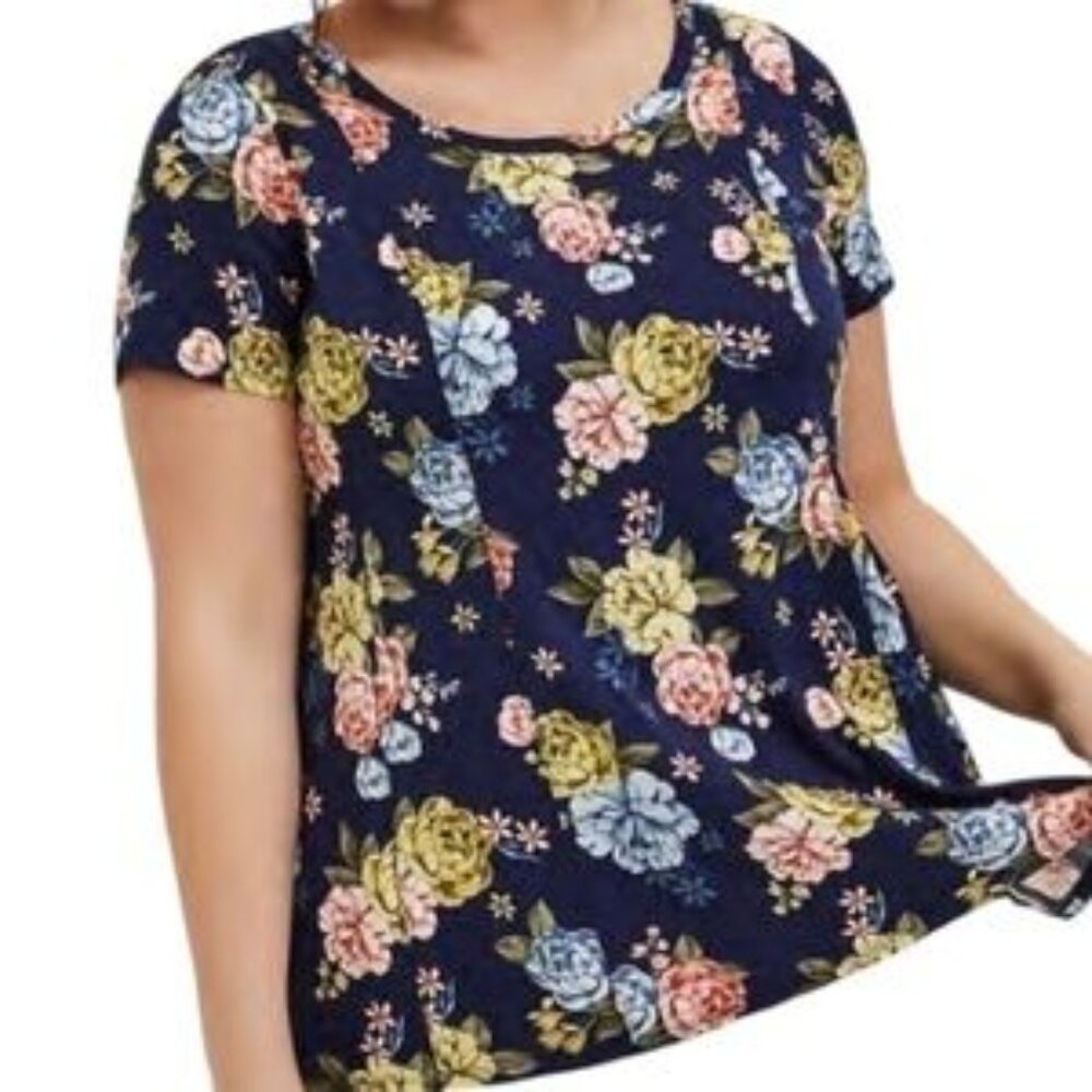 Like New Torrid Blue Floral Relaxed T-Shirt